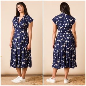 Emily and Fin Flora Freesia Retro 40’s Dress Sz UK 8 US 4 XS Navy Floral